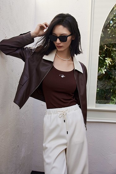 IN STYLE<br>复古焦糖色皮衣外套