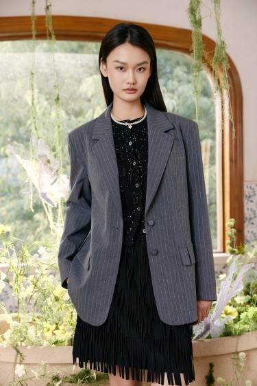 FASHION<br>灰色条纹混纺面料