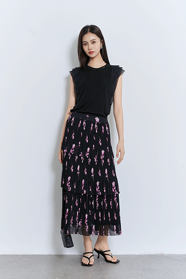 FASHION<br>黑粉碎花蛋糕裙